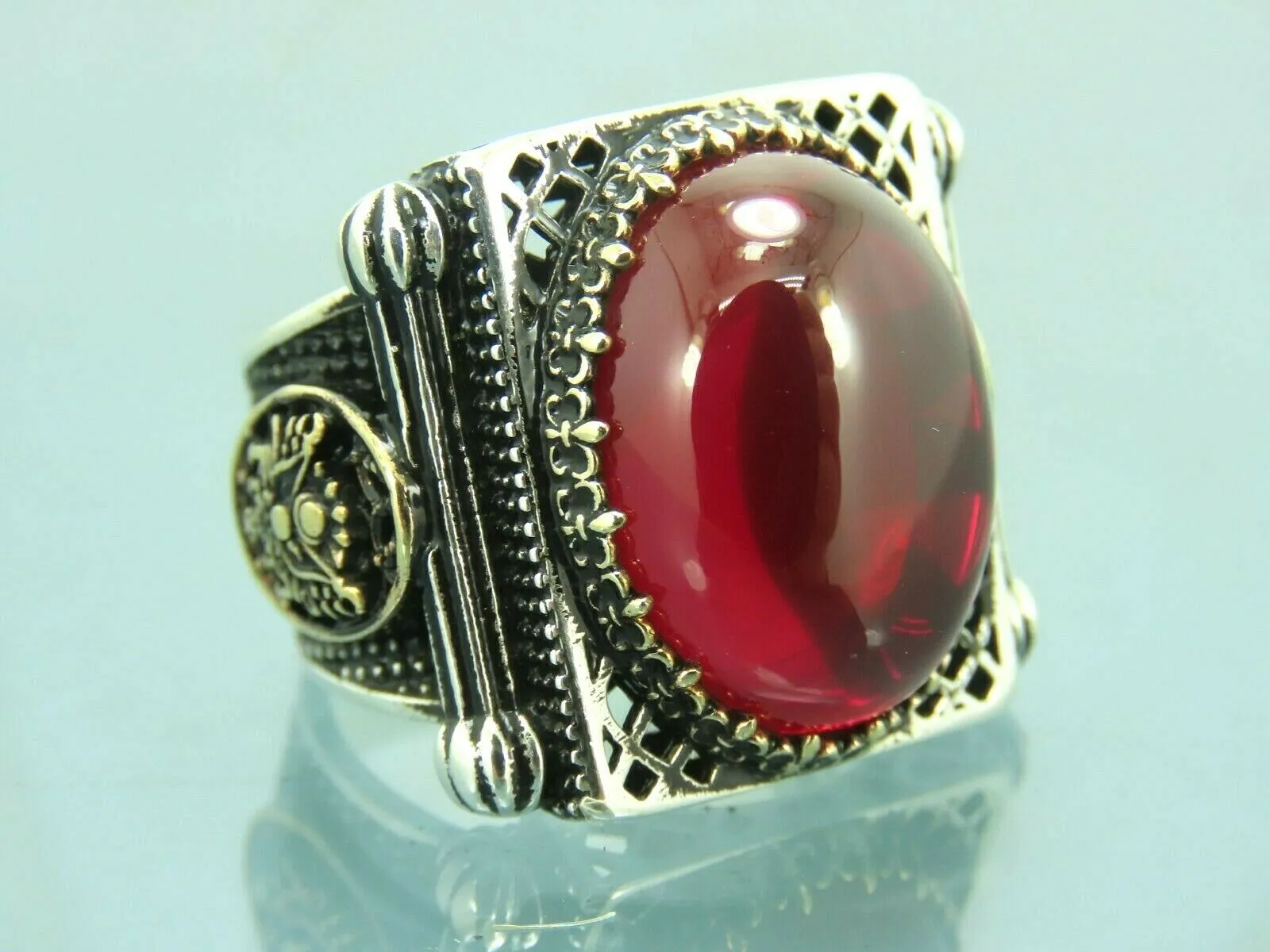Turkish Handmade Jewelry 925 Sterling Silver Ruby Stone Mens Rings
