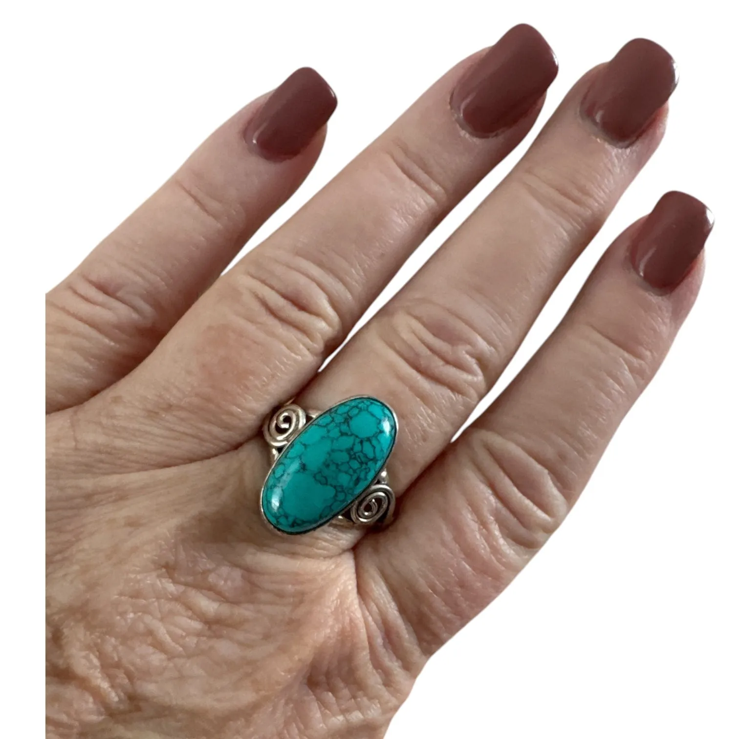 Turquoise Solid 925 Sterling Silver Ring 9.5