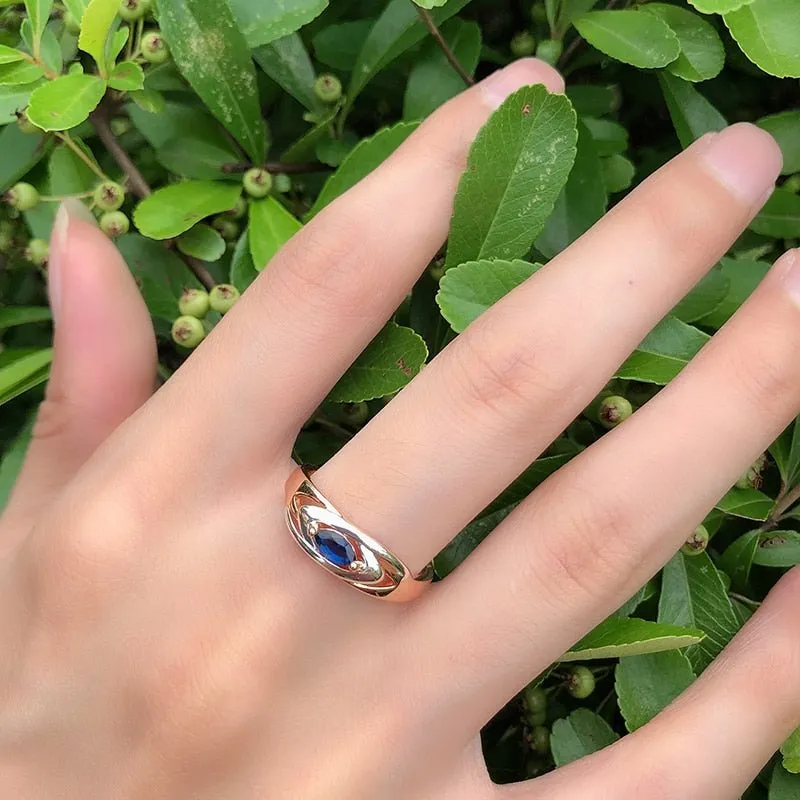 Unique Blue Zircon Ring For Women 585 Rose Gold Jewelry