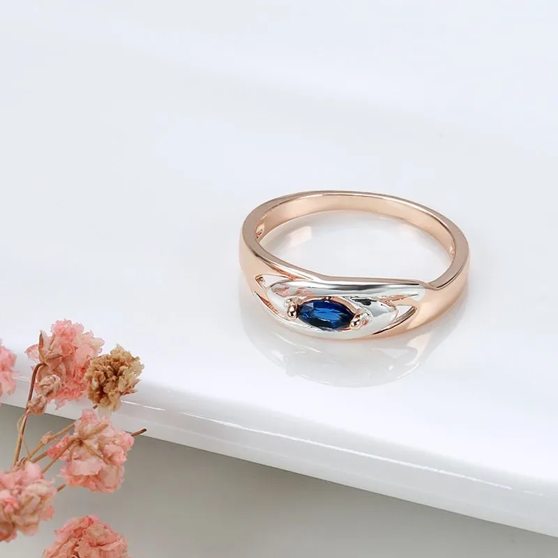 Unique Blue Zircon Ring For Women 585 Rose Gold Jewelry