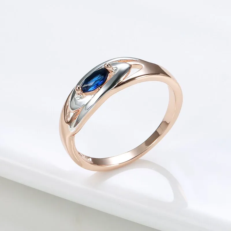 Unique Blue Zircon Ring For Women 585 Rose Gold Jewelry