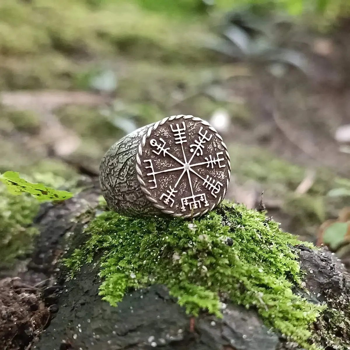 Vegvisir ring from bronze Viking compass