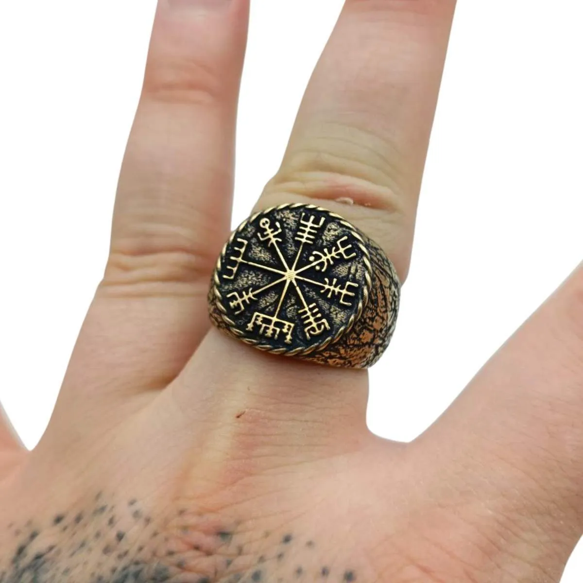 Vegvisir ring from bronze Viking compass