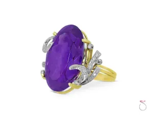 Victorian 25 carat Oval Amethyst Ring in 18Kt gold & Platinum