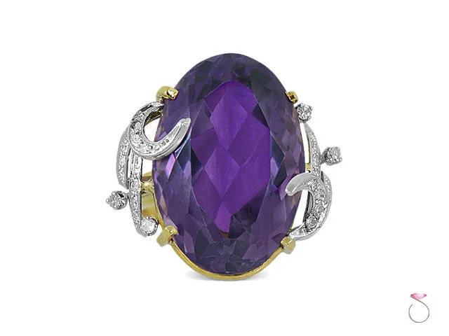 Victorian 25 carat Oval Amethyst Ring in 18Kt gold & Platinum