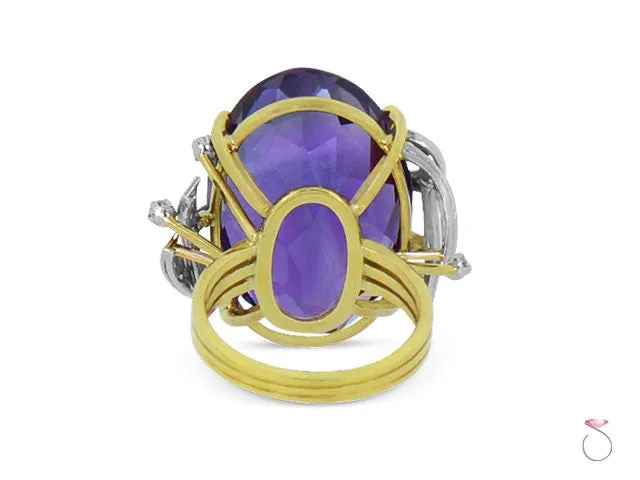 Victorian 25 carat Oval Amethyst Ring in 18Kt gold & Platinum