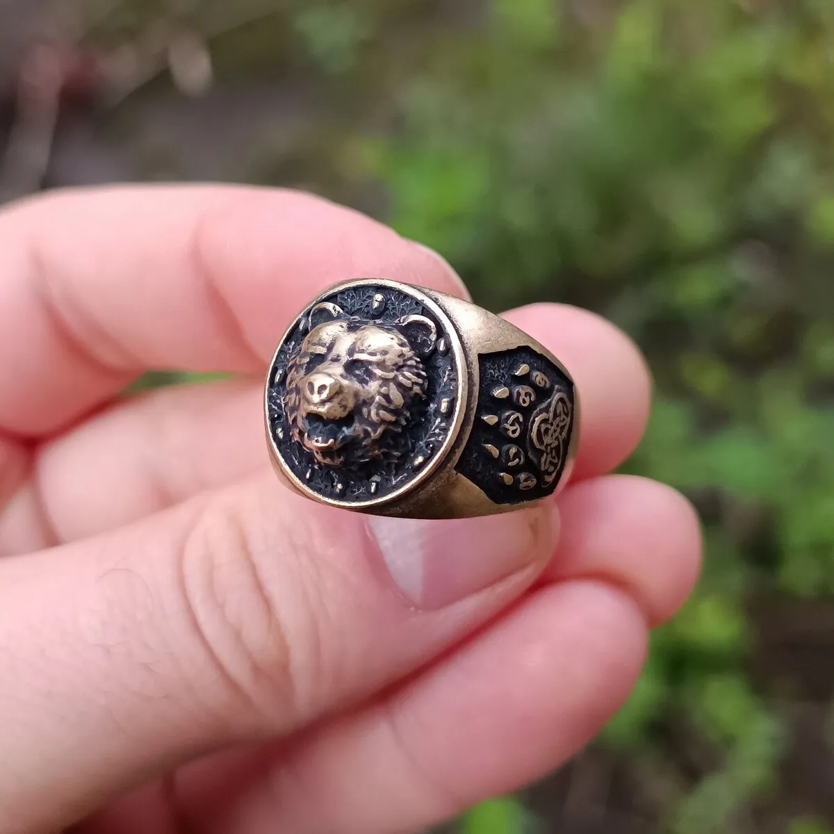 Viking bear bronze ring v2