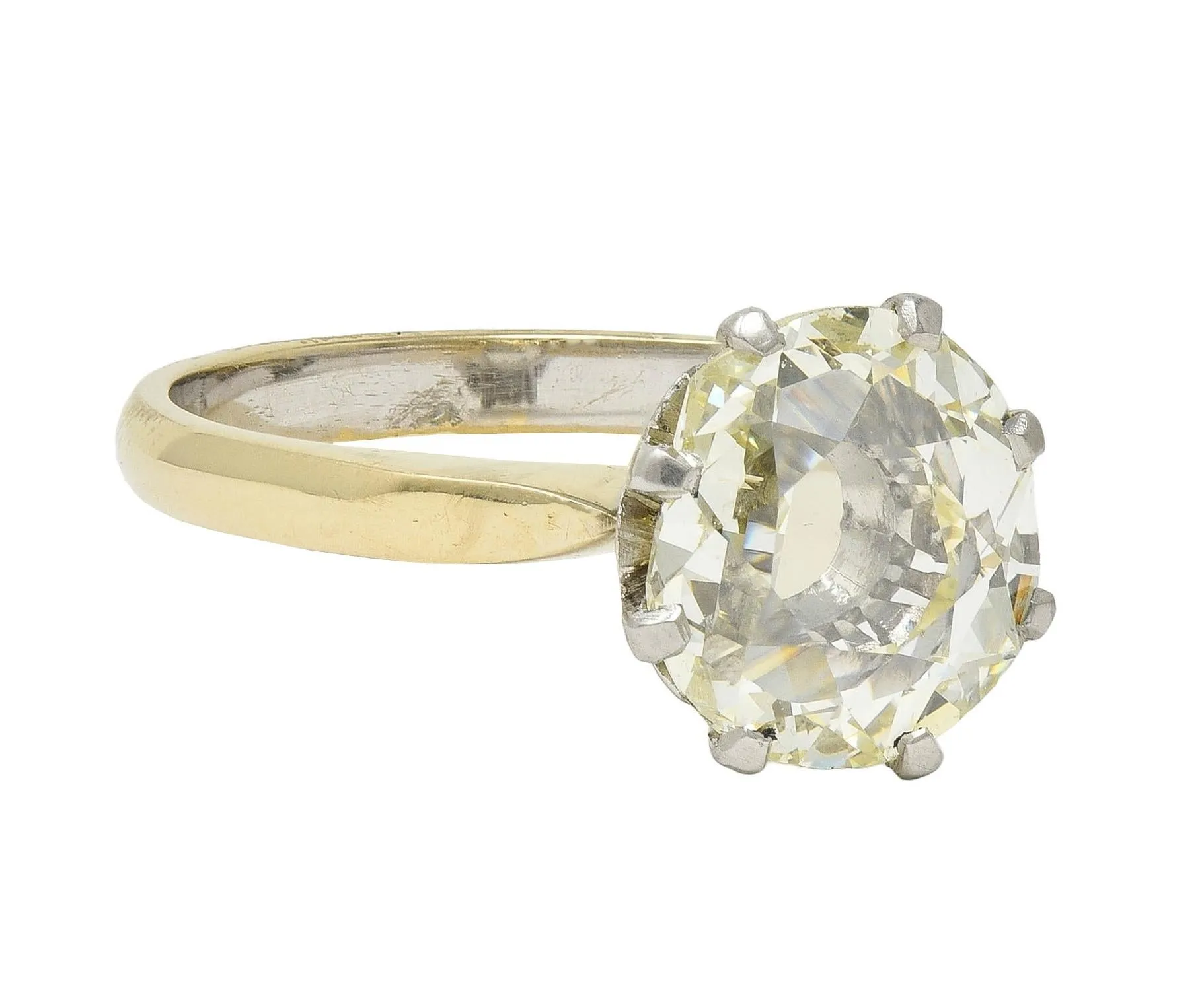 Vintage 2.58 CTW Modified Oval Cut Diamond Platinum 18 Karat Yellow Gold Solitaire Engagement Ring GIA