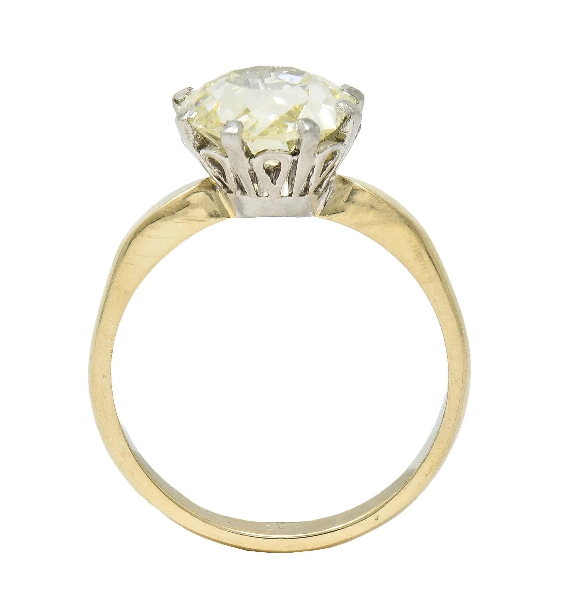 Vintage 2.58 CTW Modified Oval Cut Diamond Platinum 18 Karat Yellow Gold Solitaire Engagement Ring GIA