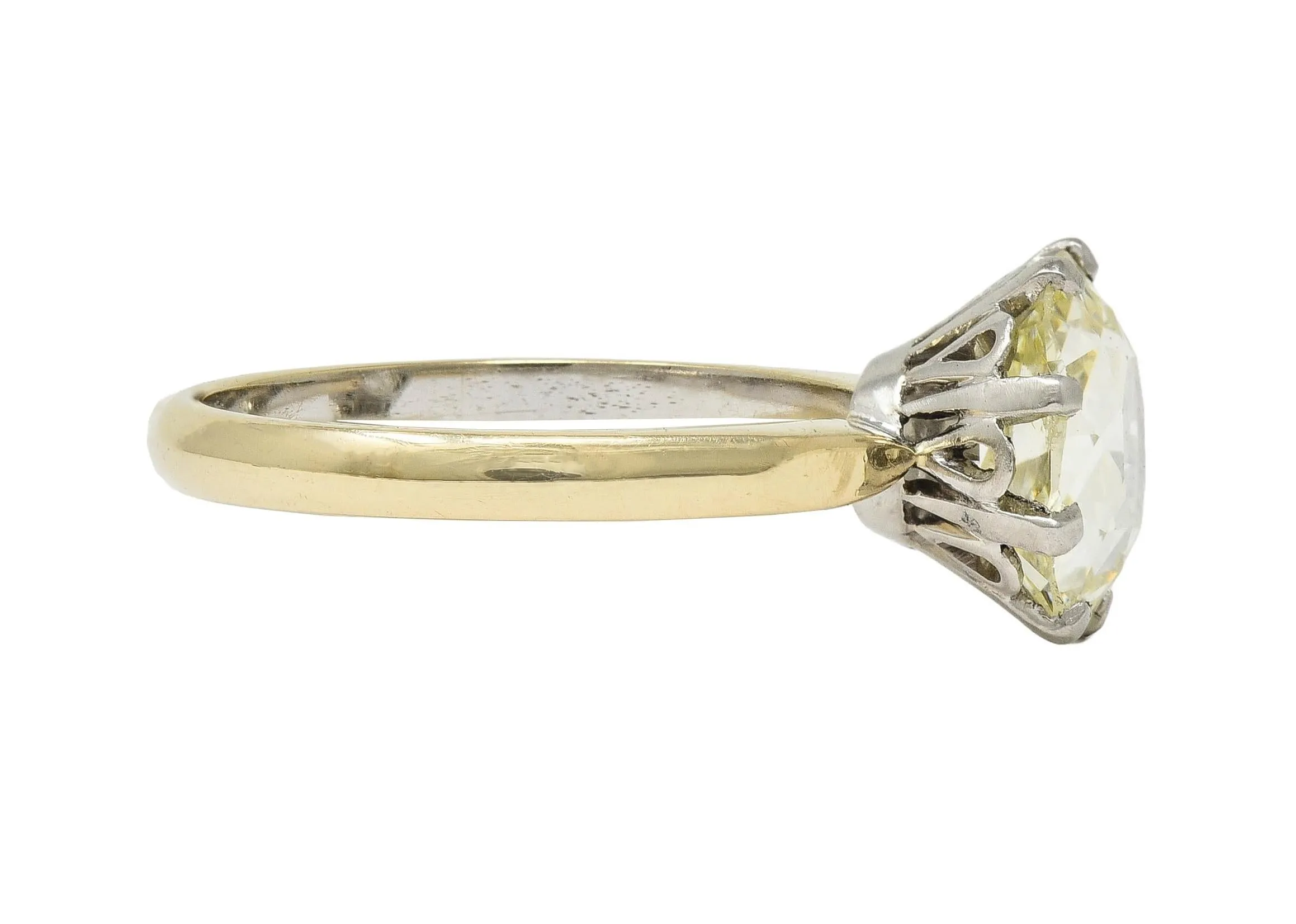 Vintage 2.58 CTW Modified Oval Cut Diamond Platinum 18 Karat Yellow Gold Solitaire Engagement Ring GIA