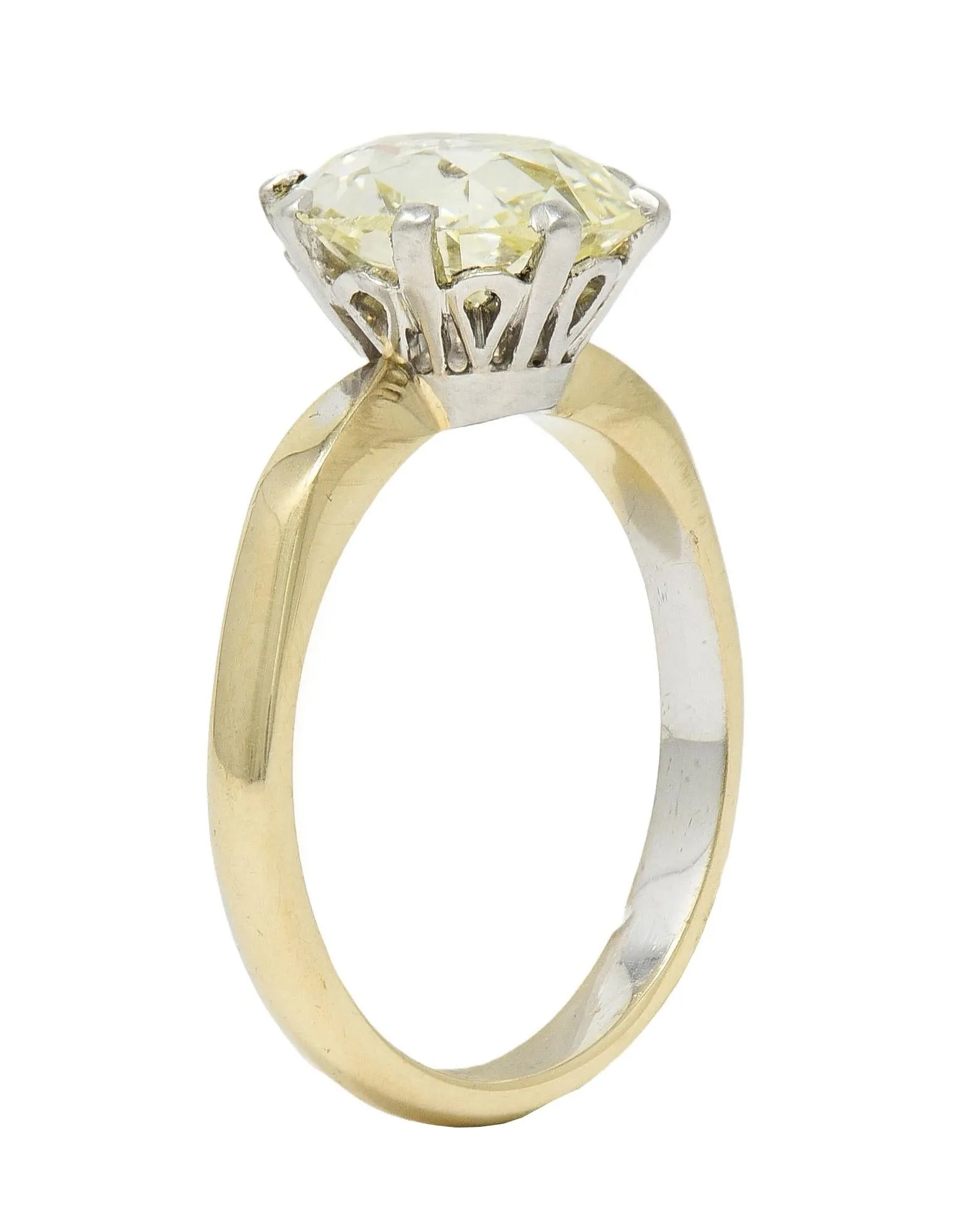 Vintage 2.58 CTW Modified Oval Cut Diamond Platinum 18 Karat Yellow Gold Solitaire Engagement Ring GIA