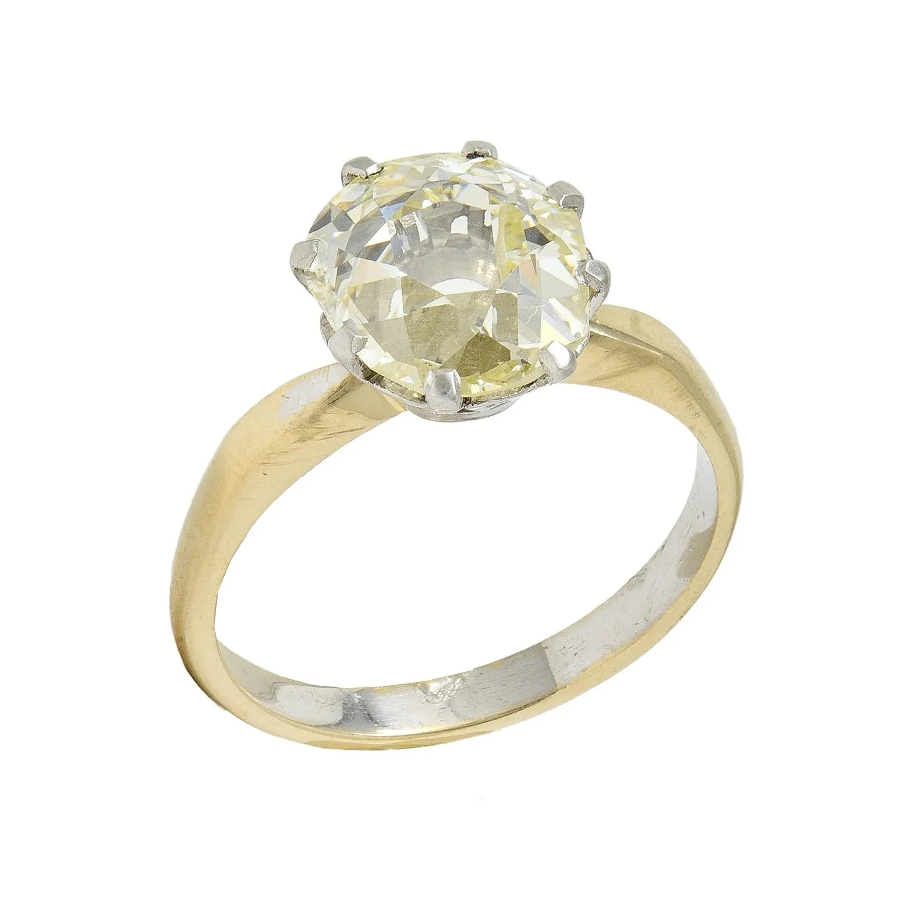 Vintage 2.58 CTW Modified Oval Cut Diamond Platinum 18 Karat Yellow Gold Solitaire Engagement Ring GIA