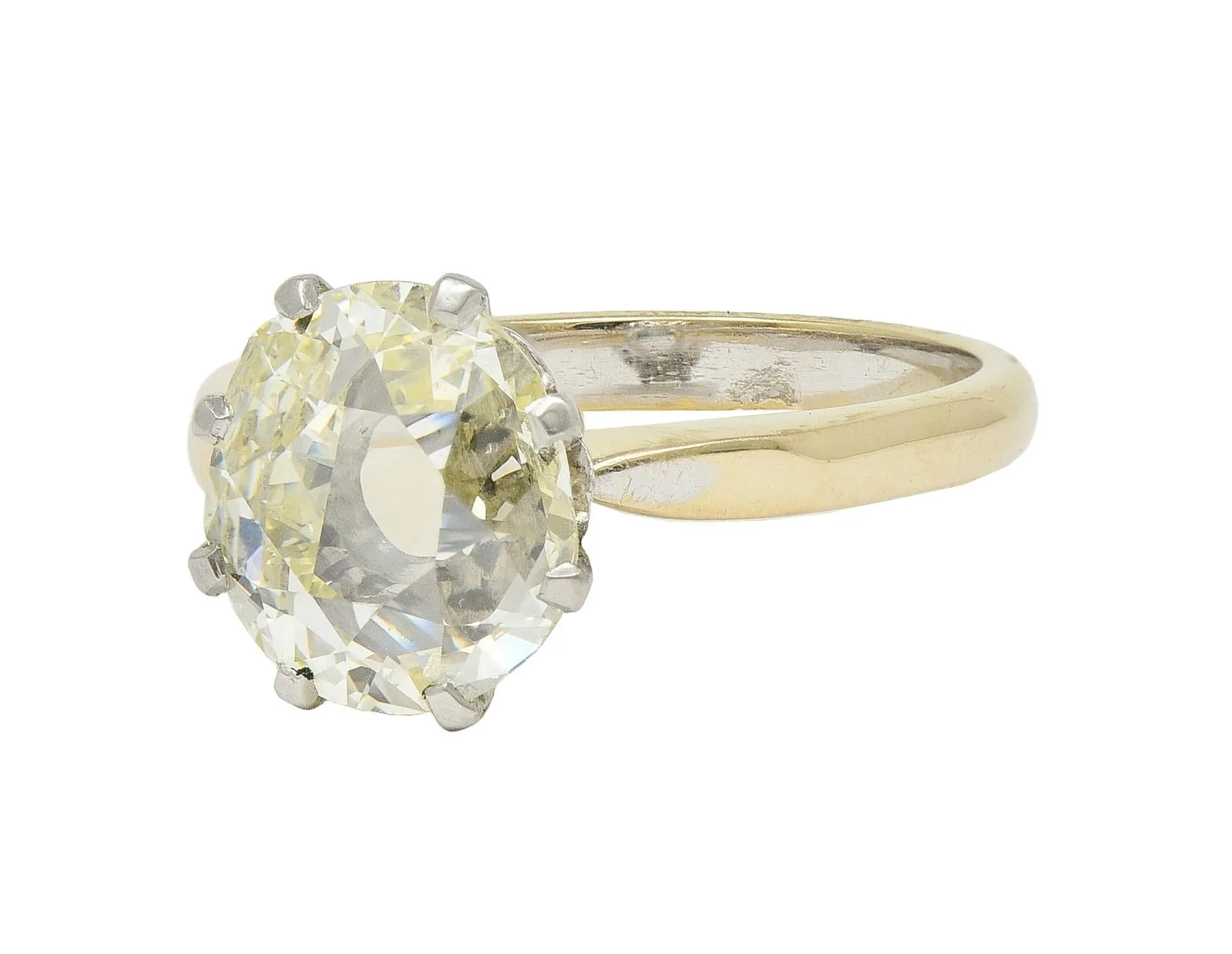 Vintage 2.58 CTW Modified Oval Cut Diamond Platinum 18 Karat Yellow Gold Solitaire Engagement Ring GIA