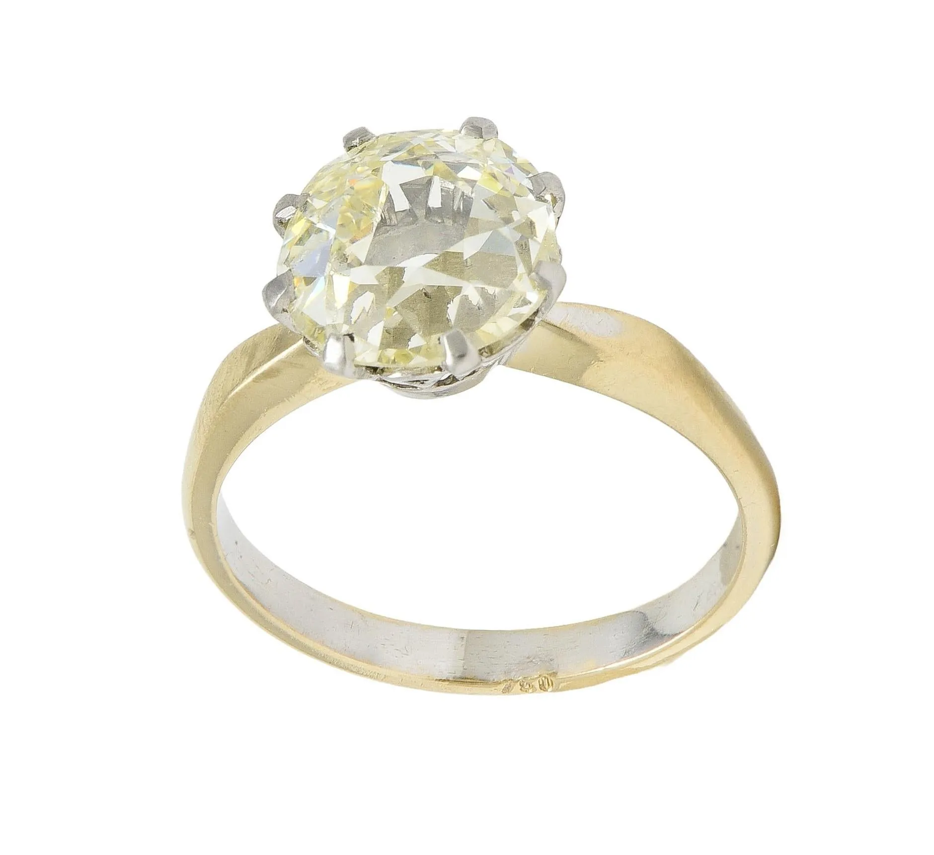 Vintage 2.58 CTW Modified Oval Cut Diamond Platinum 18 Karat Yellow Gold Solitaire Engagement Ring GIA