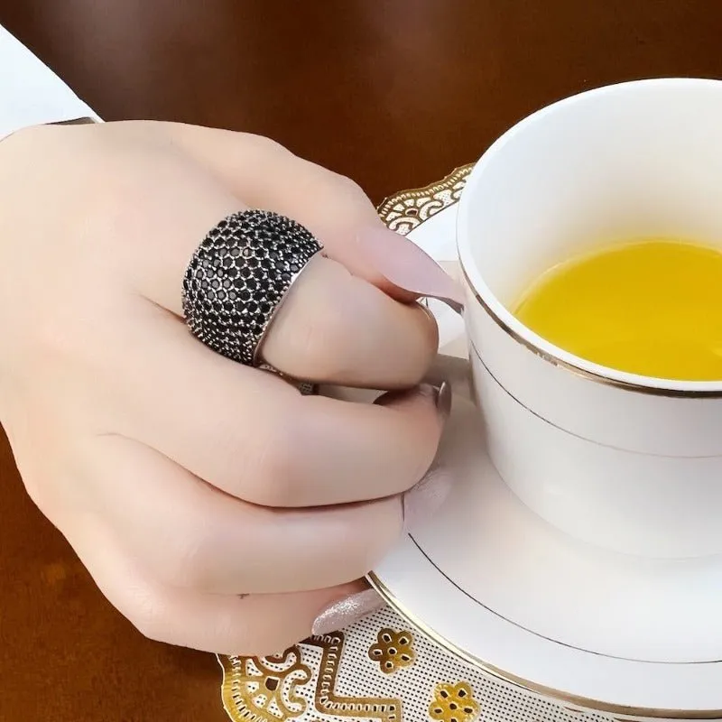 Vintage Black Ring Jewerly For Women Anniverssary Jewelry