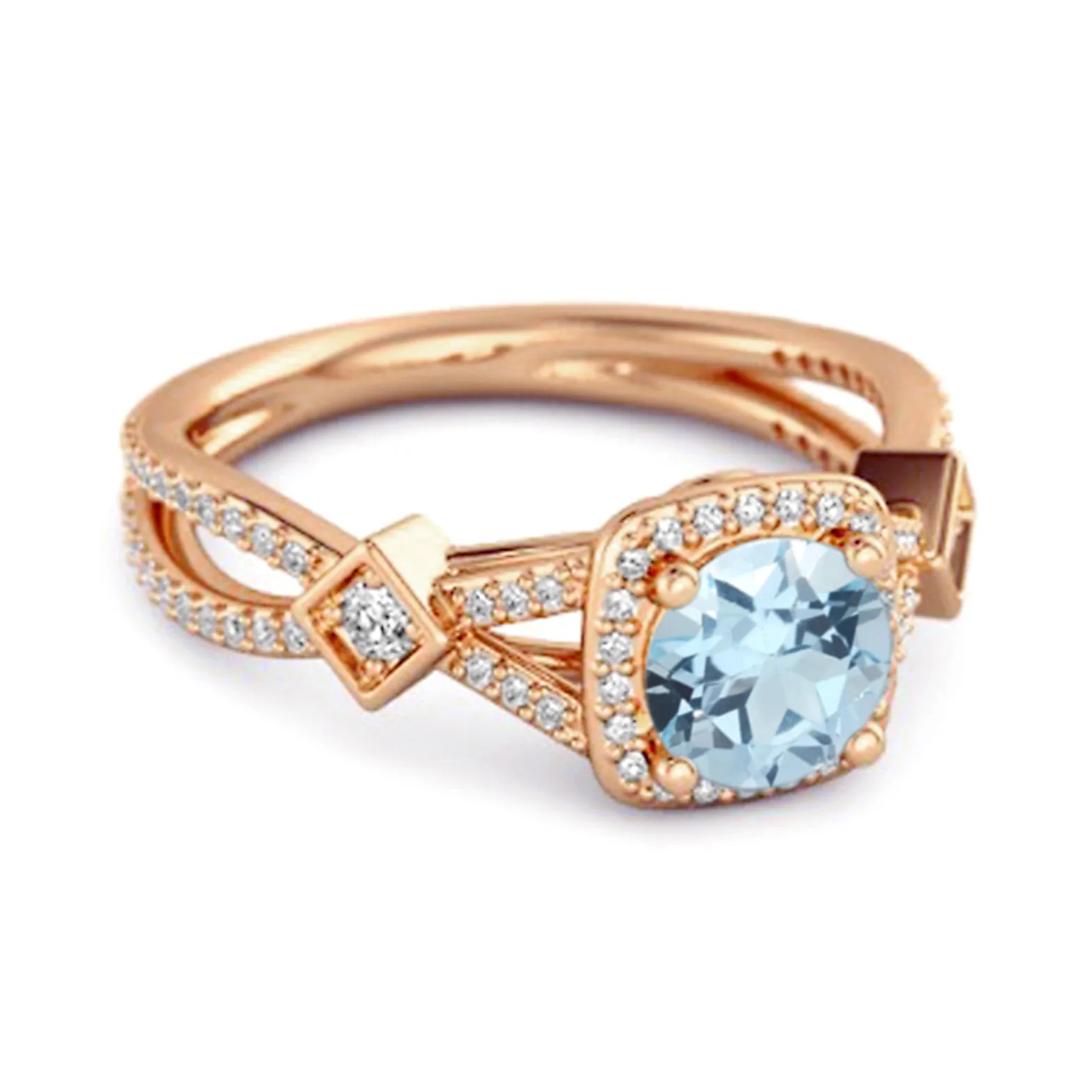 Vintage Blue Topaz 925 Sterling Silver Split Shank Wedding Ring