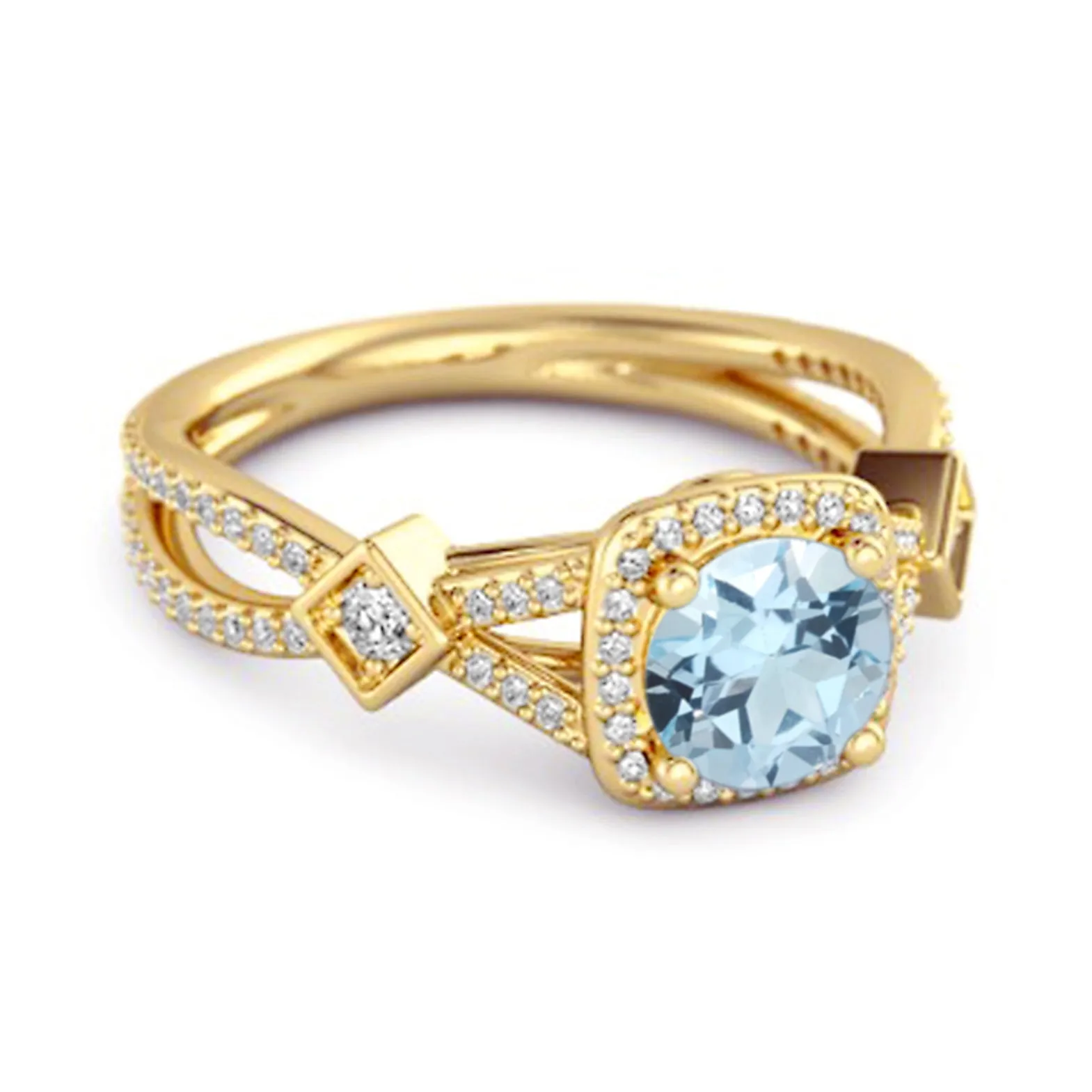 Vintage Blue Topaz 925 Sterling Silver Split Shank Wedding Ring