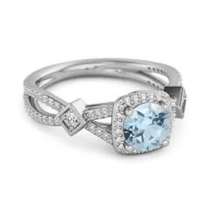 Vintage Blue Topaz 925 Sterling Silver Split Shank Wedding Ring