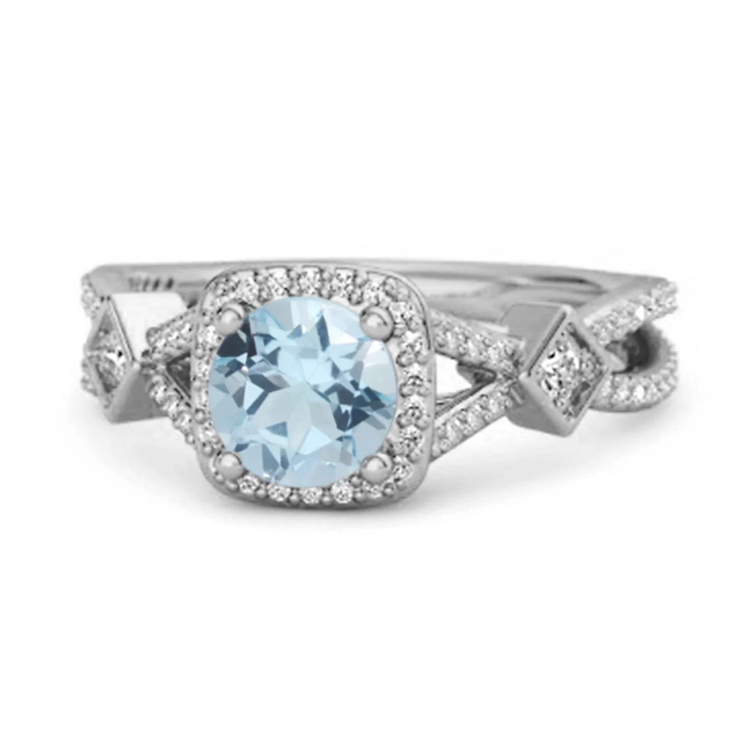 Vintage Blue Topaz 925 Sterling Silver Split Shank Wedding Ring