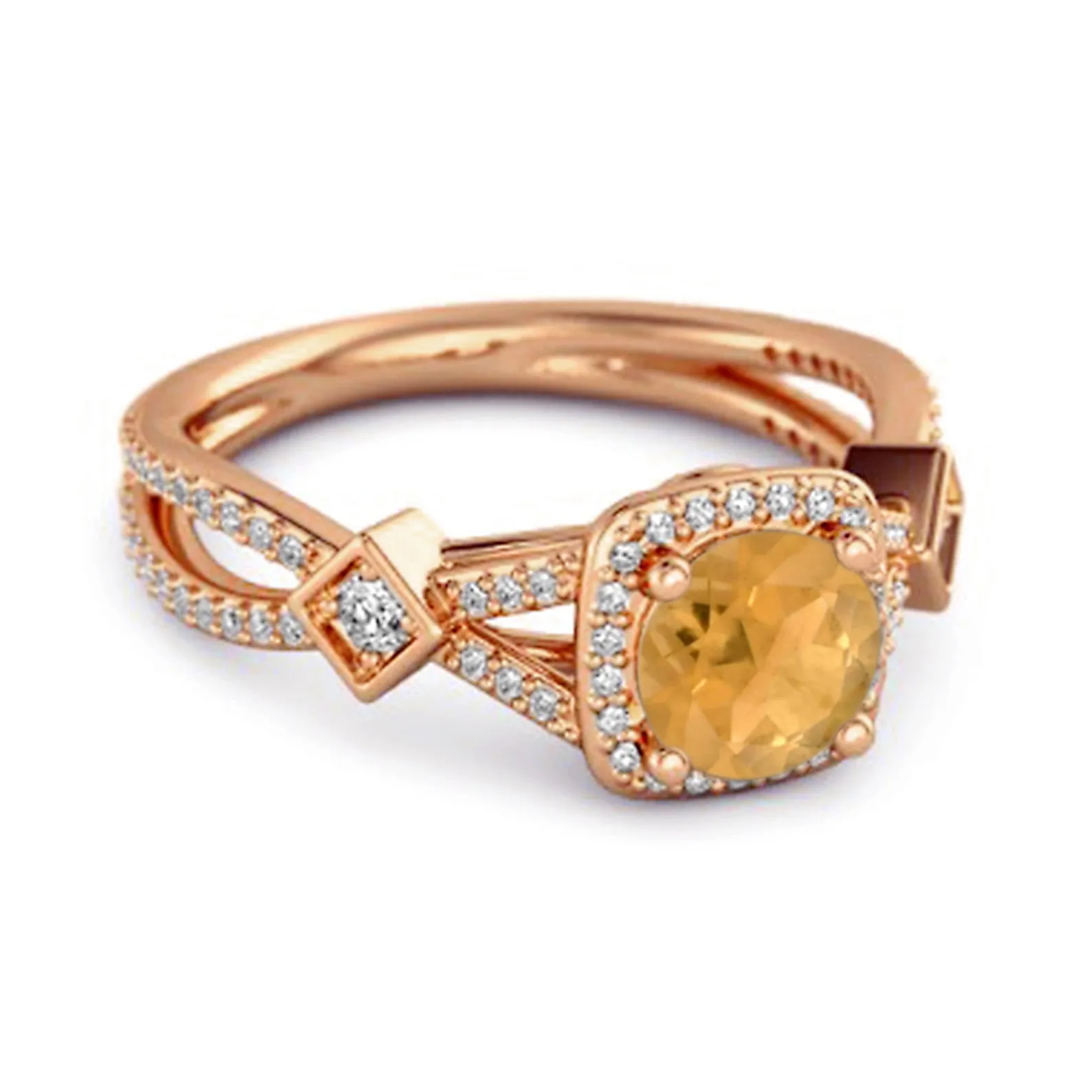 Vintage Citrine 925 Sterling Silver Split Shank Wedding Ring