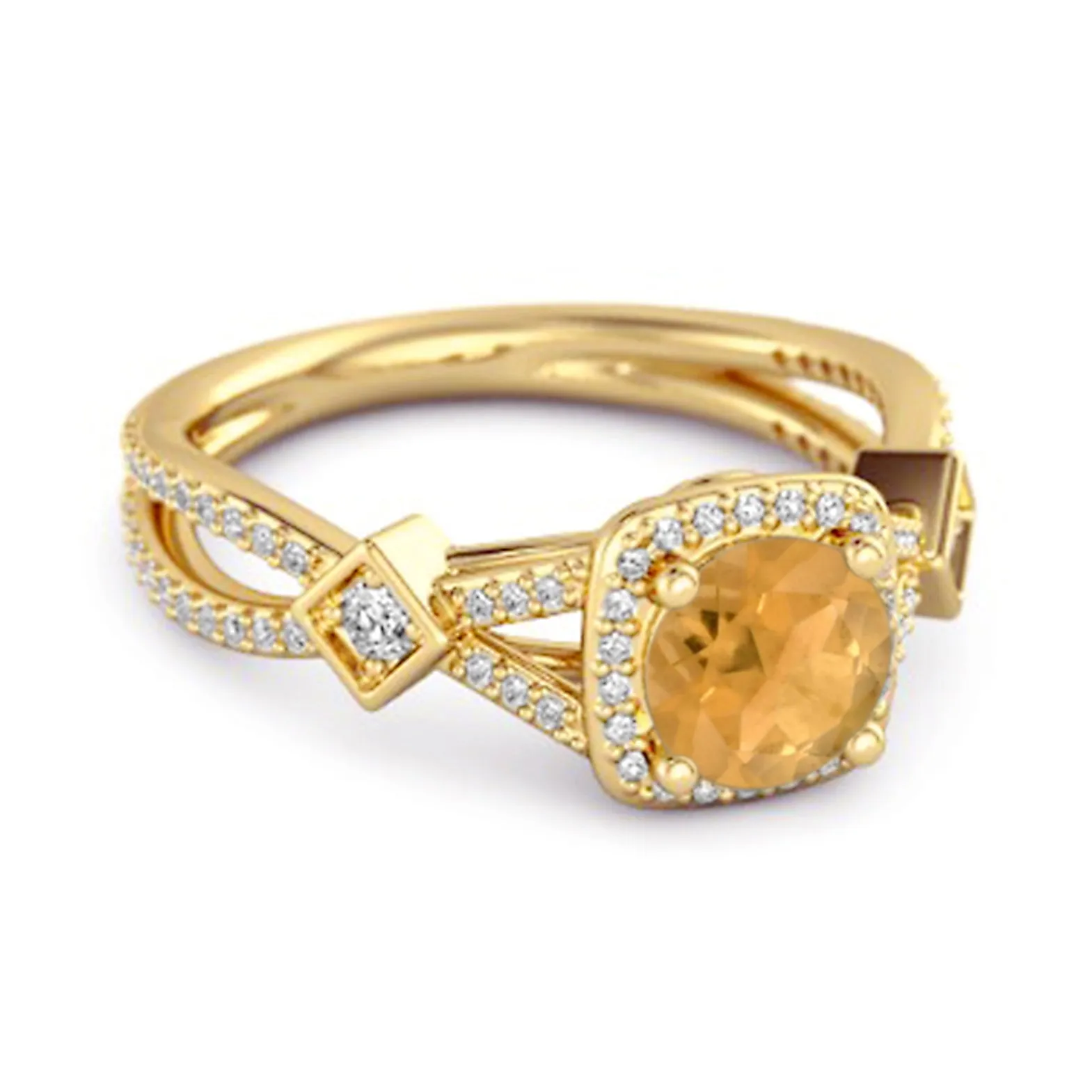Vintage Citrine 925 Sterling Silver Split Shank Wedding Ring