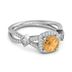Vintage Citrine 925 Sterling Silver Split Shank Wedding Ring
