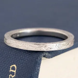 Vintage Engraved Slim Platinum Band