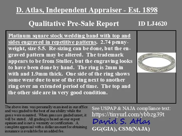Vintage Engraved Slim Platinum Band
