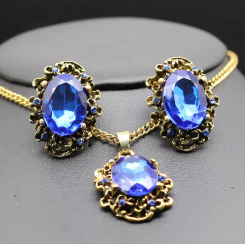 Vintage Jewelry Crystal Bronze Plated Set