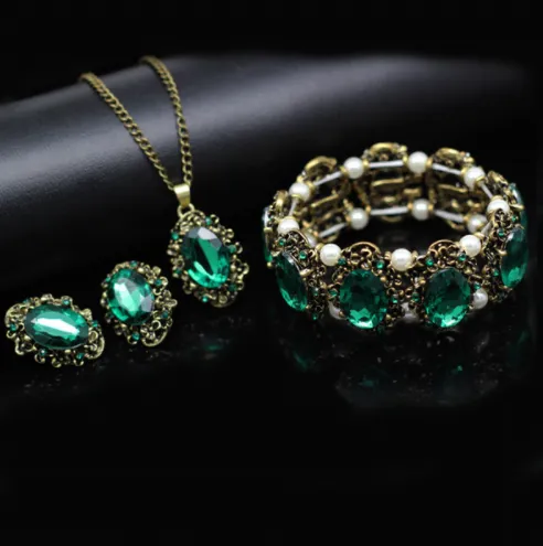 Vintage Jewelry Crystal Bronze Plated Set