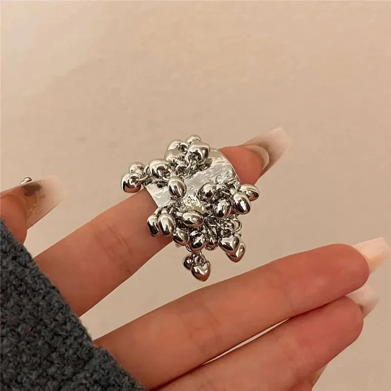 Vintage Natural Stone  Glass Multi-pendant High-grade Fringe Open Ring Women's Wedding Party Jewelry
