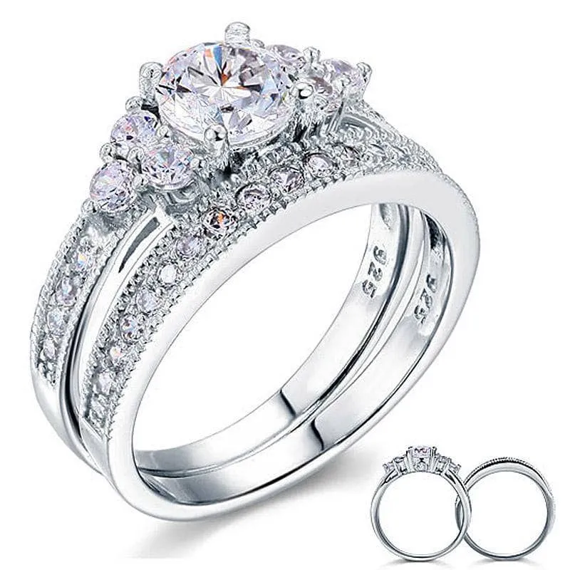 Vintage Style 1.0 Ct Diamond 2-Pc Engagement Ring Set