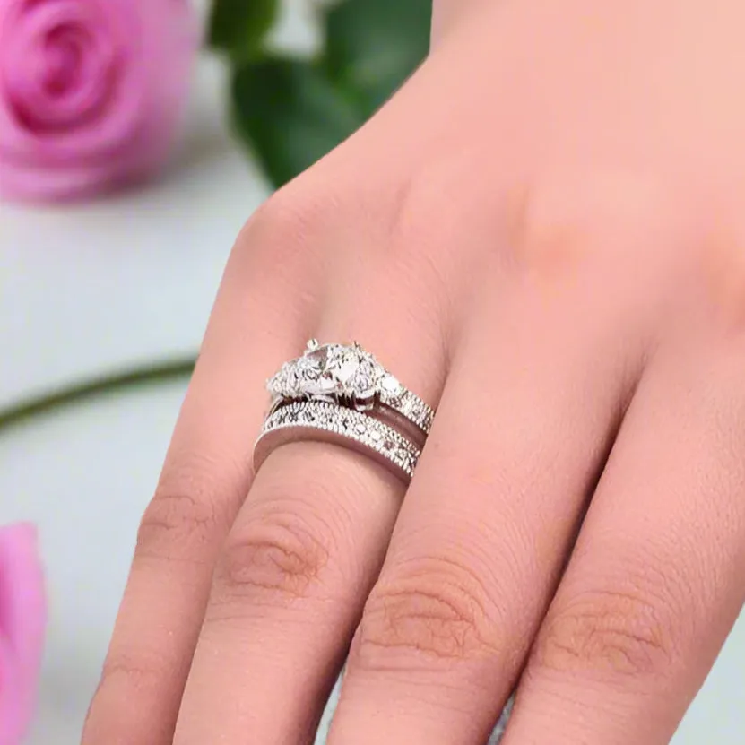 Vintage Style 1.0 Ct Diamond 2-Pc Engagement Ring Set
