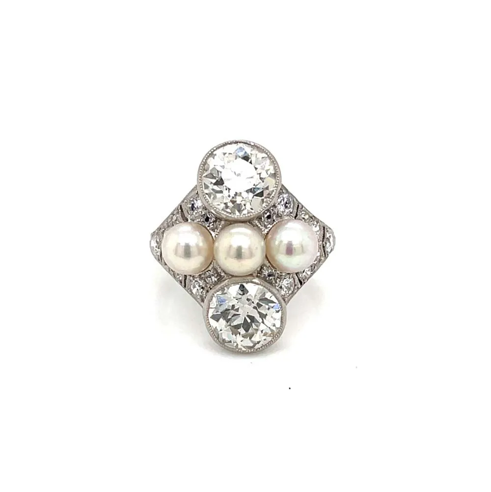W&H Estate Platinum Pearl and Diamond Ring