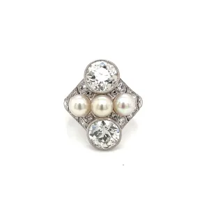 W&H Estate Platinum Pearl and Diamond Ring