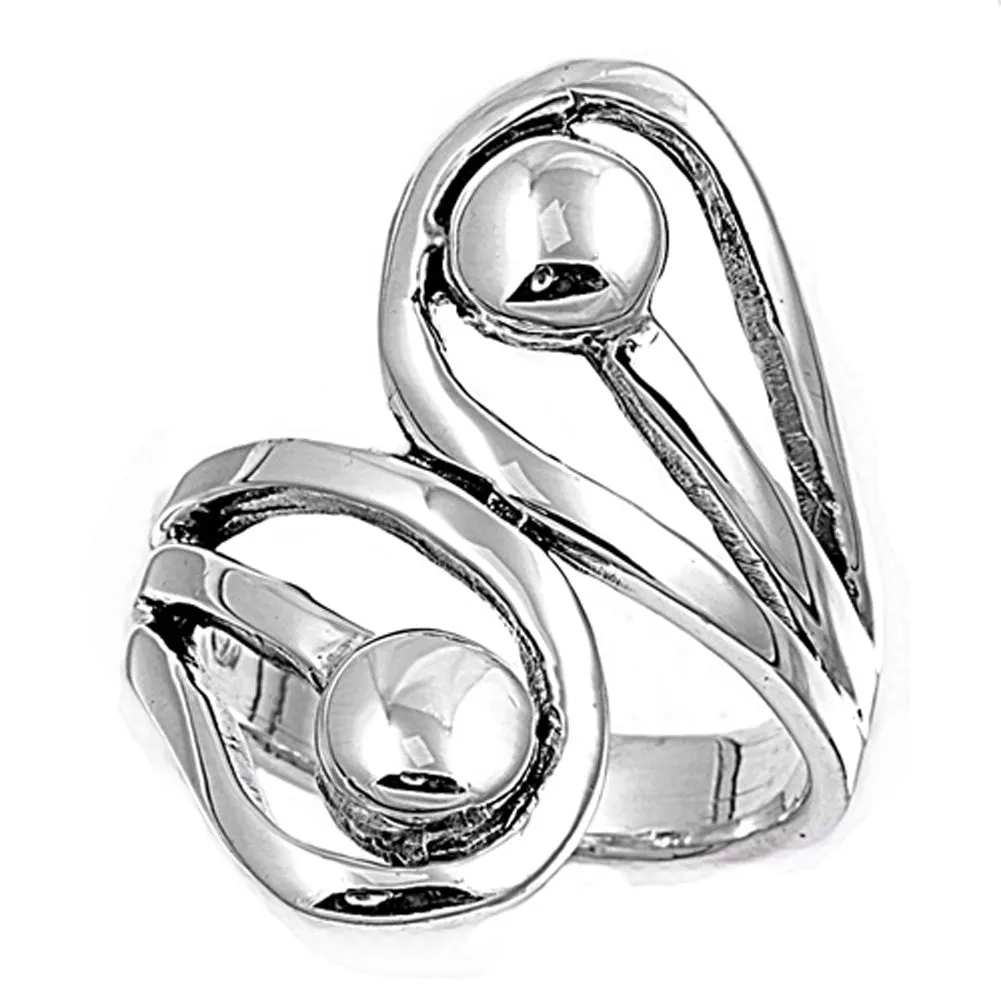 Wave Ball Teardrop Wide Fashion Ring New .925 Sterling Silver Band Sizes 6-10