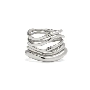 Wave Ring Set in Rhodium