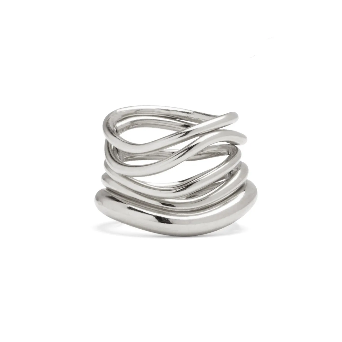 Wave Ring Set in Rhodium