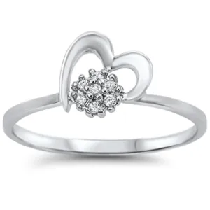 White CZ Heart Flower Abstract Ring New .925 Sterling Silver Band Sizes 4-9