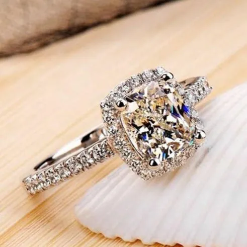 White Zircon Ring For Women 925 Sterling Silver Wedding Jewellery