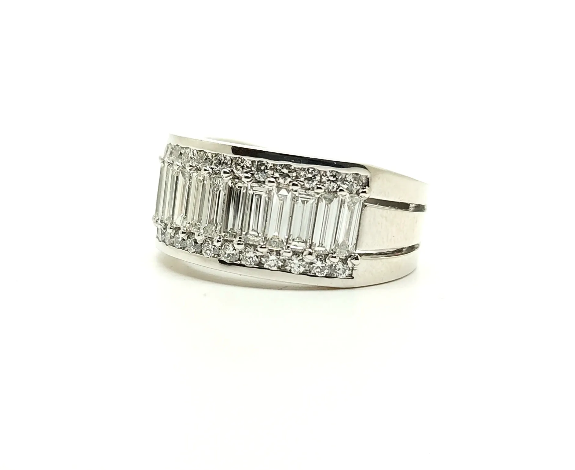 Wide Straight Baguette Diamond Band with Beat-Set Diamond channels