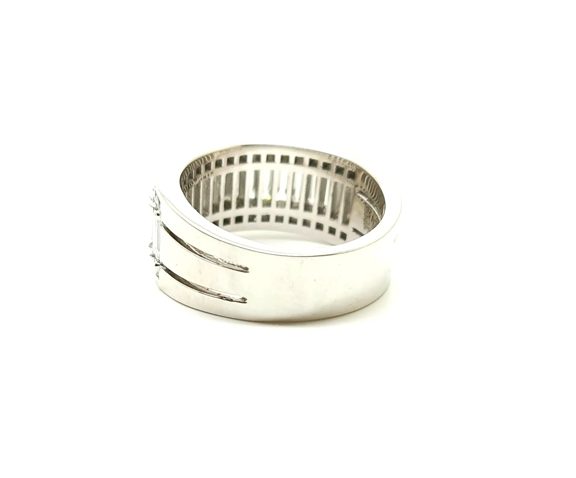 Wide Straight Baguette Diamond Band with Beat-Set Diamond channels