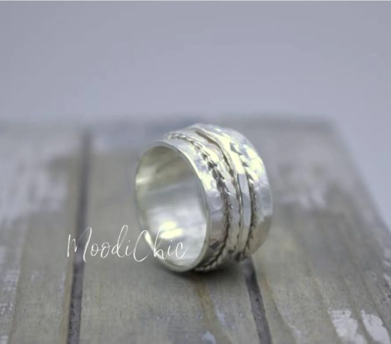 Womans Silver spinner ring - fiddle anxiety ring - gift for her - wide band spinner ring - jewelry sale -silver spinner ring