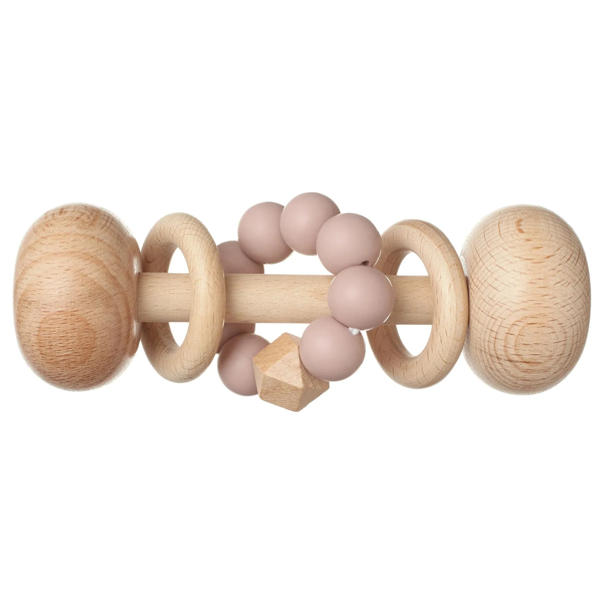 Wooden Rattle with Blush Silicone Beads