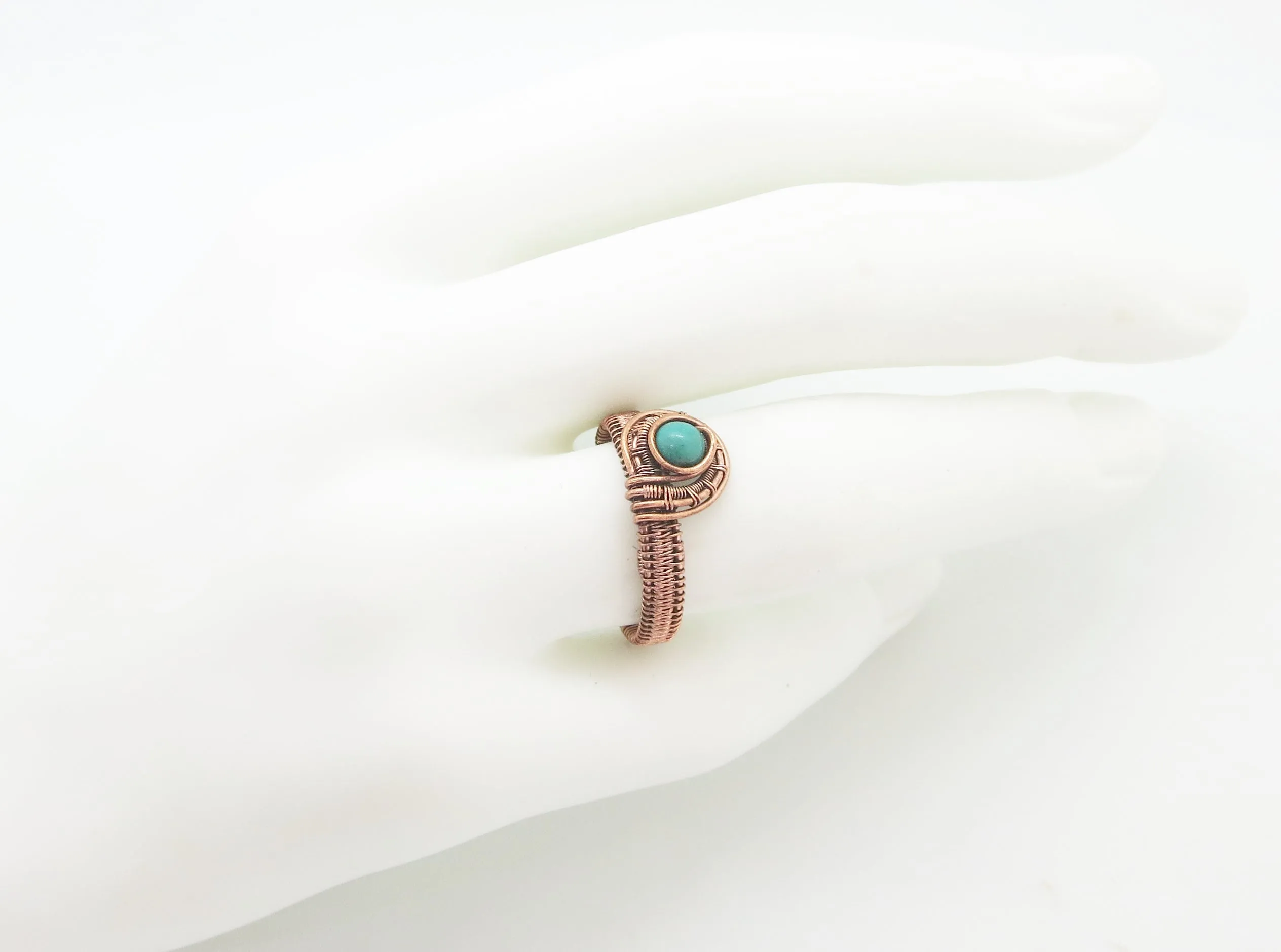 Woven Adjustable Copper Ring with Custom Gemstone