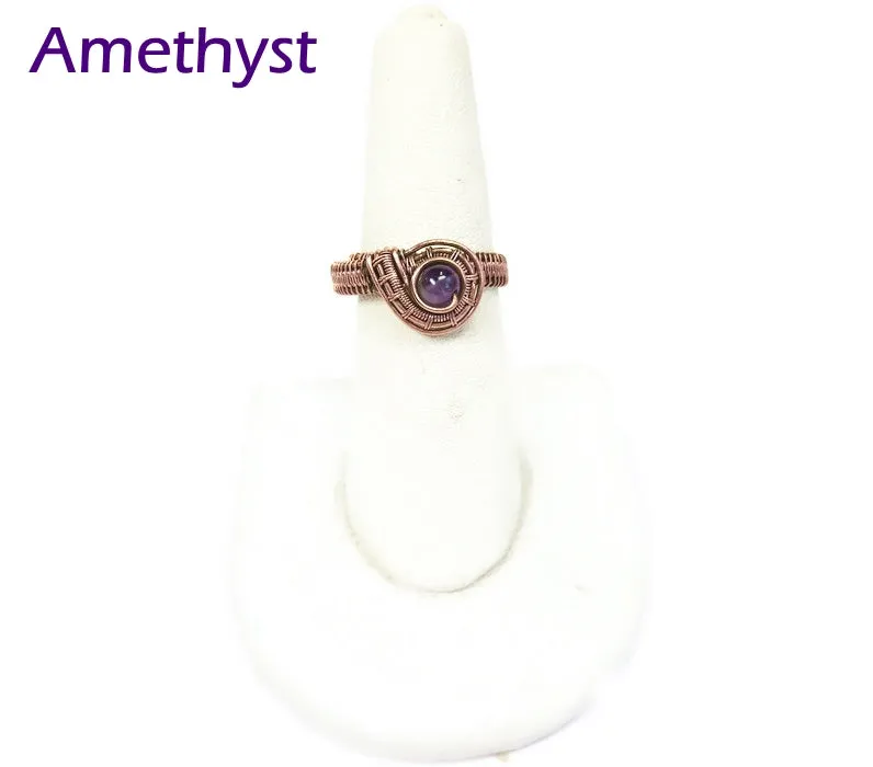 Woven Adjustable Copper Ring with Custom Gemstone