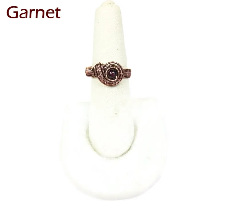 Woven Adjustable Copper Ring with Custom Gemstone