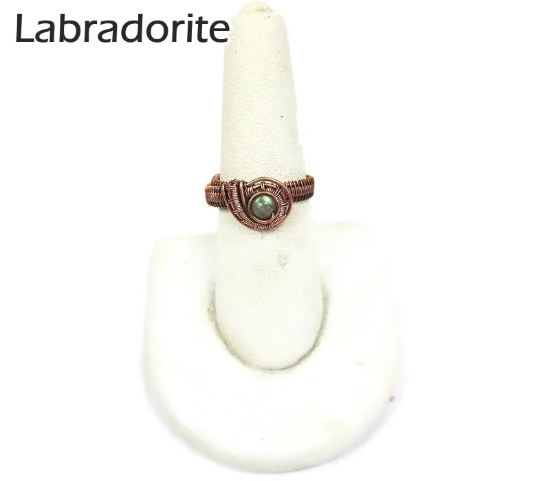Woven Adjustable Copper Ring with Custom Gemstone