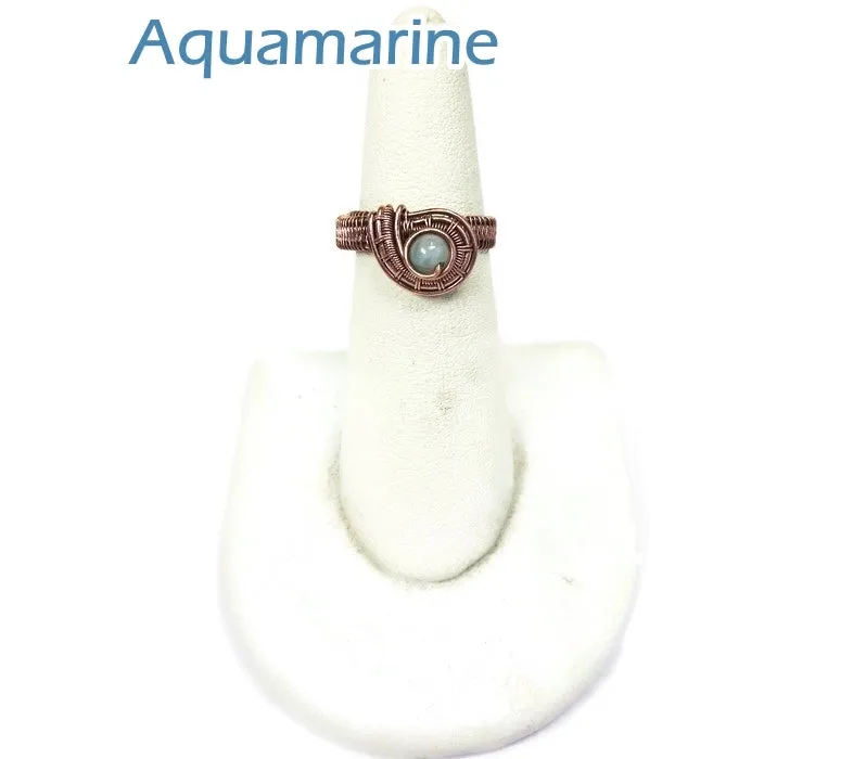 Woven Adjustable Copper Ring with Custom Gemstone