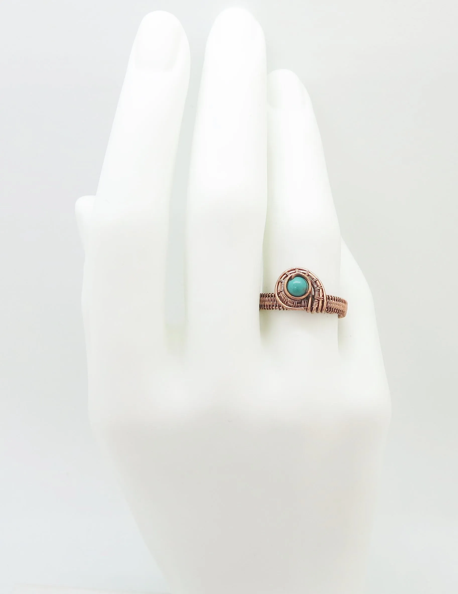 Woven Adjustable Copper Ring with Custom Gemstone